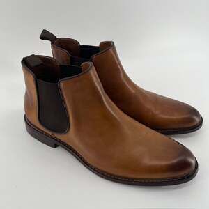 Nordstrom Mens Leather Chelsea Boots Size 11.5M Brown Almond Toe BusinessClassic